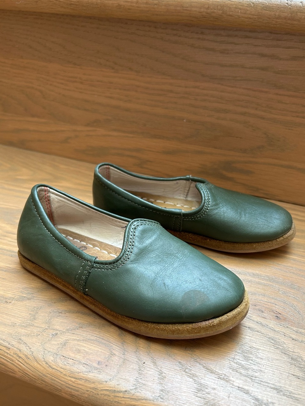 Sabah Kids Denali Green Leather Shoes Size 27 Handmade Turkey Slip On